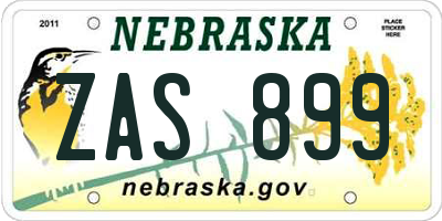 NE license plate ZAS899