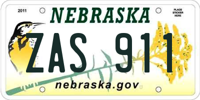 NE license plate ZAS911