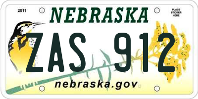 NE license plate ZAS912