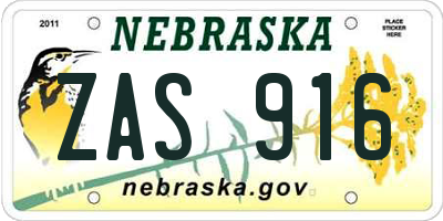 NE license plate ZAS916