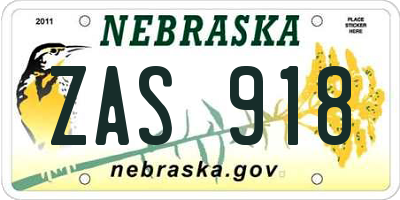 NE license plate ZAS918