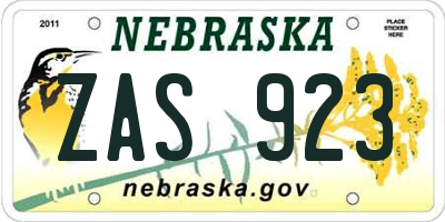 NE license plate ZAS923