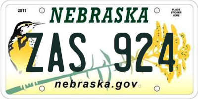 NE license plate ZAS924