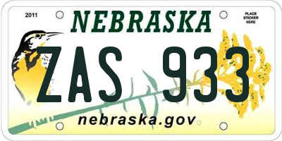 NE license plate ZAS933