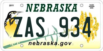 NE license plate ZAS934