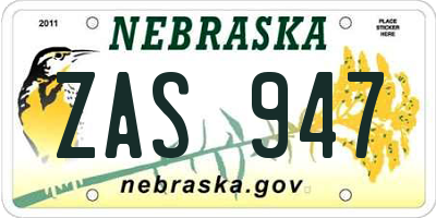 NE license plate ZAS947
