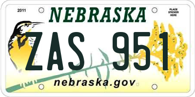 NE license plate ZAS951