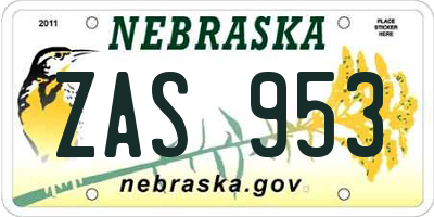 NE license plate ZAS953