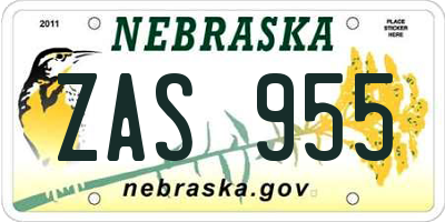 NE license plate ZAS955