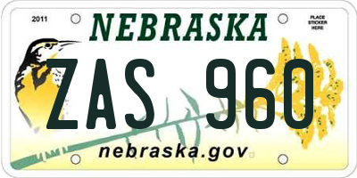 NE license plate ZAS960