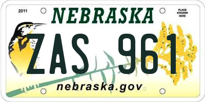 NE license plate ZAS961