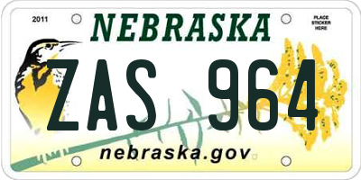 NE license plate ZAS964