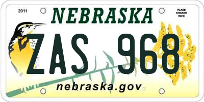 NE license plate ZAS968