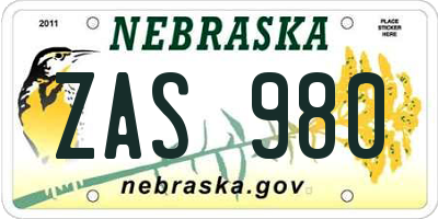 NE license plate ZAS980