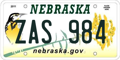 NE license plate ZAS984