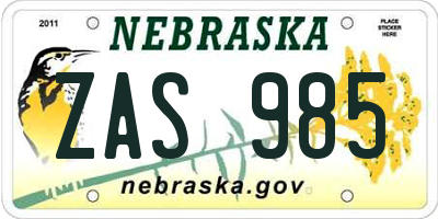 NE license plate ZAS985
