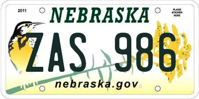 NE license plate ZAS986