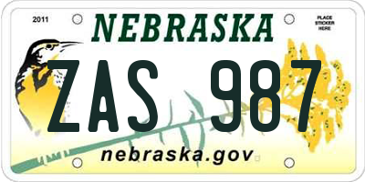 NE license plate ZAS987