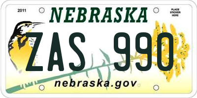 NE license plate ZAS990