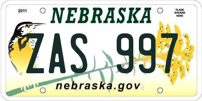 NE license plate ZAS997