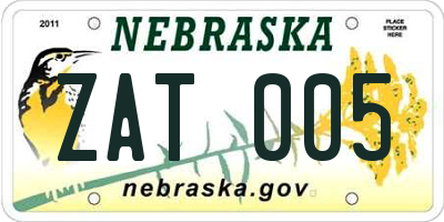 NE license plate ZAT005