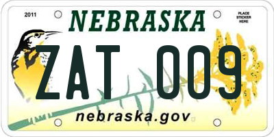 NE license plate ZAT009