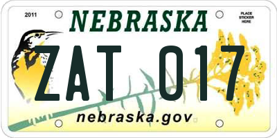 NE license plate ZAT017