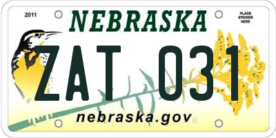 NE license plate ZAT031