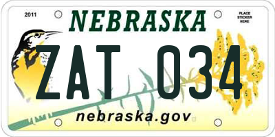 NE license plate ZAT034