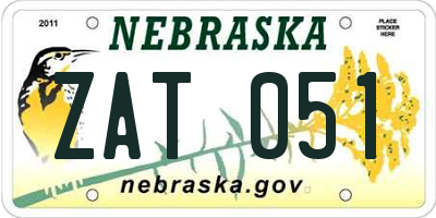 NE license plate ZAT051
