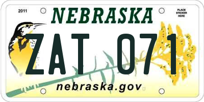 NE license plate ZAT071