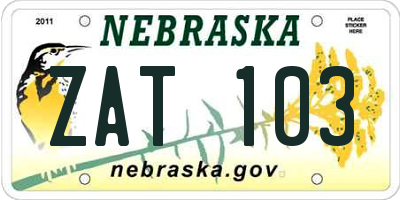 NE license plate ZAT103