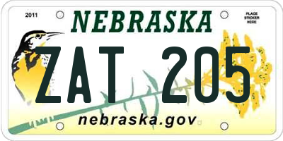 NE license plate ZAT205