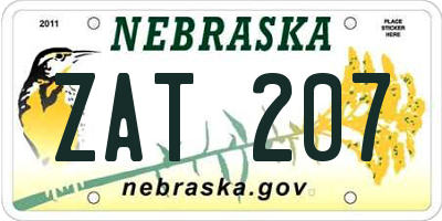 NE license plate ZAT207