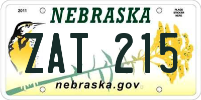 NE license plate ZAT215