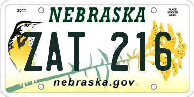 NE license plate ZAT216