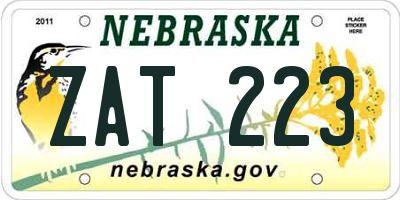 NE license plate ZAT223