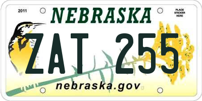 NE license plate ZAT255