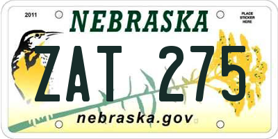 NE license plate ZAT275