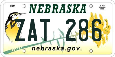 NE license plate ZAT286