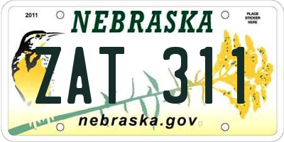 NE license plate ZAT311
