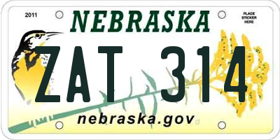 NE license plate ZAT314