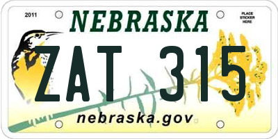 NE license plate ZAT315