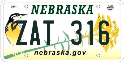 NE license plate ZAT316