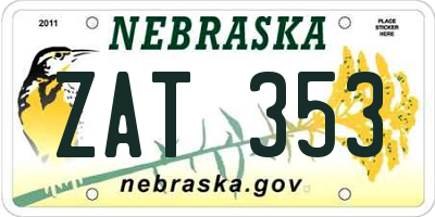 NE license plate ZAT353