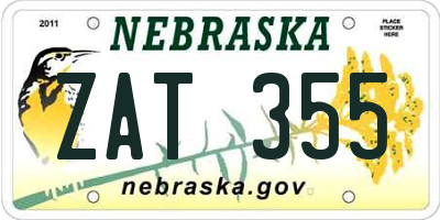 NE license plate ZAT355