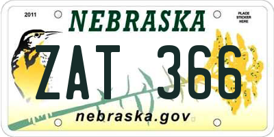 NE license plate ZAT366