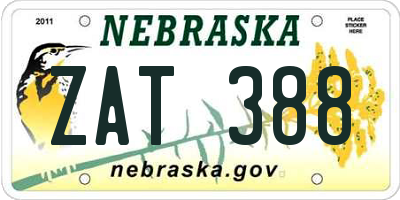 NE license plate ZAT388