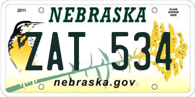NE license plate ZAT534