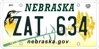 NE license plate ZAT634
